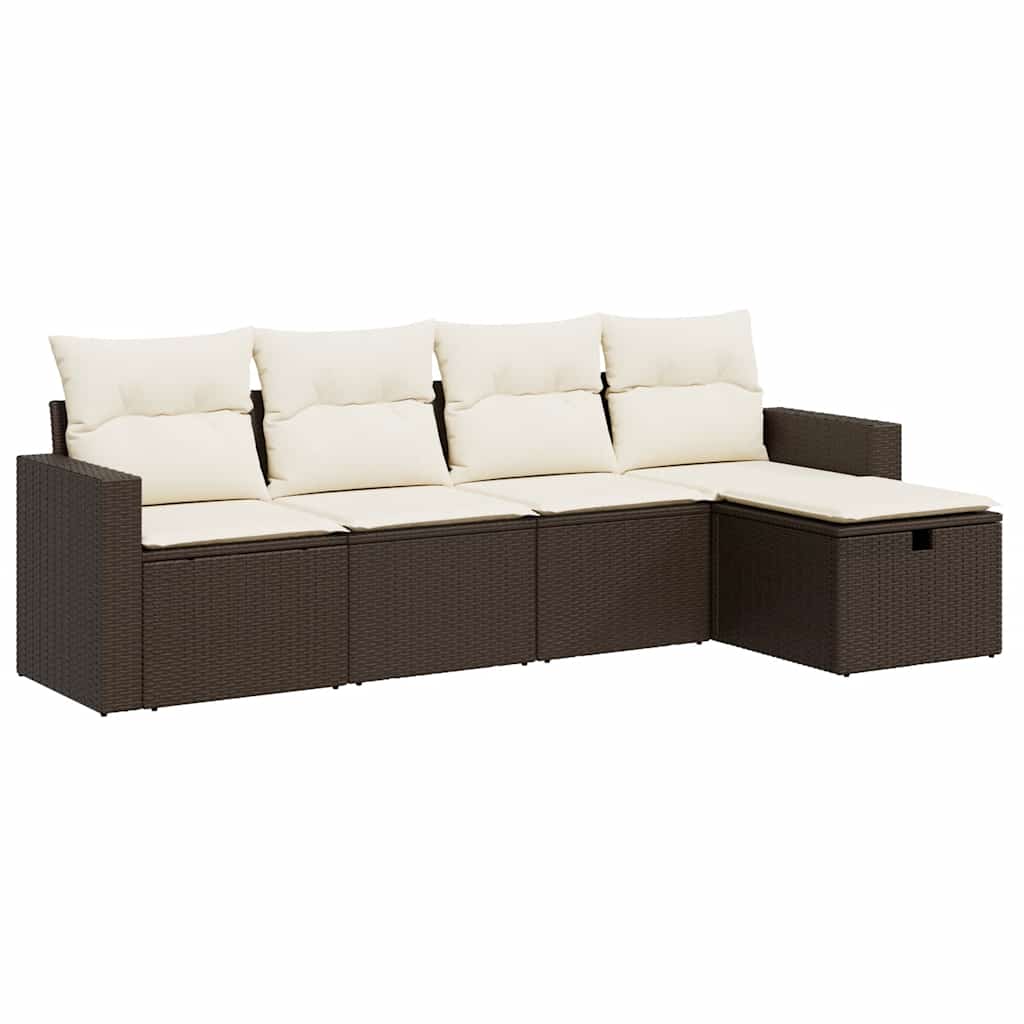 Set Divano da Giardino 5 pz con Cuscini Marrone in Polyrattan - homemem39
