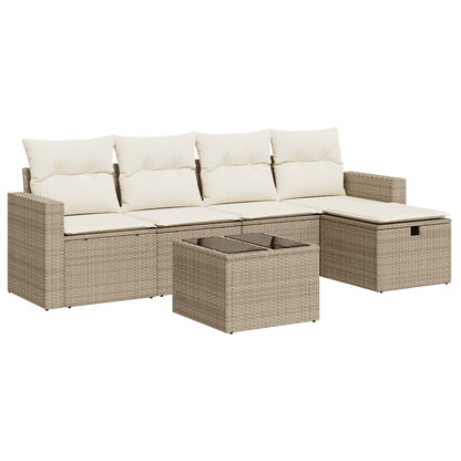 Set Divano da Giardino 6 pz con Cuscini Beige in Polyrattan
