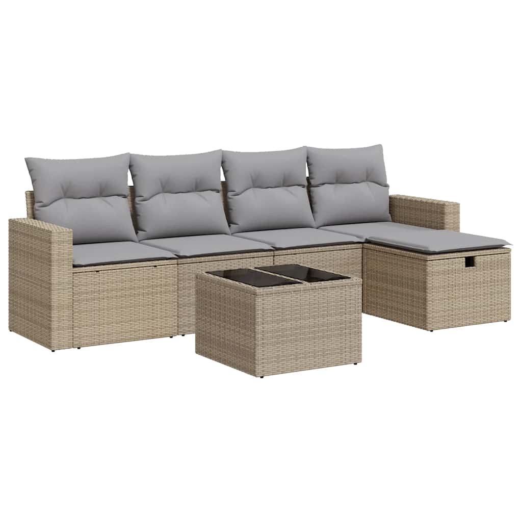 Set Divano da Giardino 6 pz con Cuscini Beige in Polyrattan - homemem39