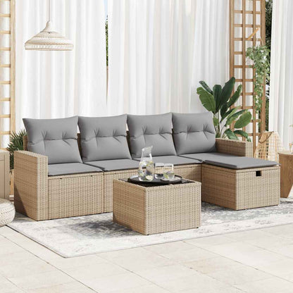 Set Divano da Giardino 6 pz con Cuscini Beige in Polyrattan - homemem39