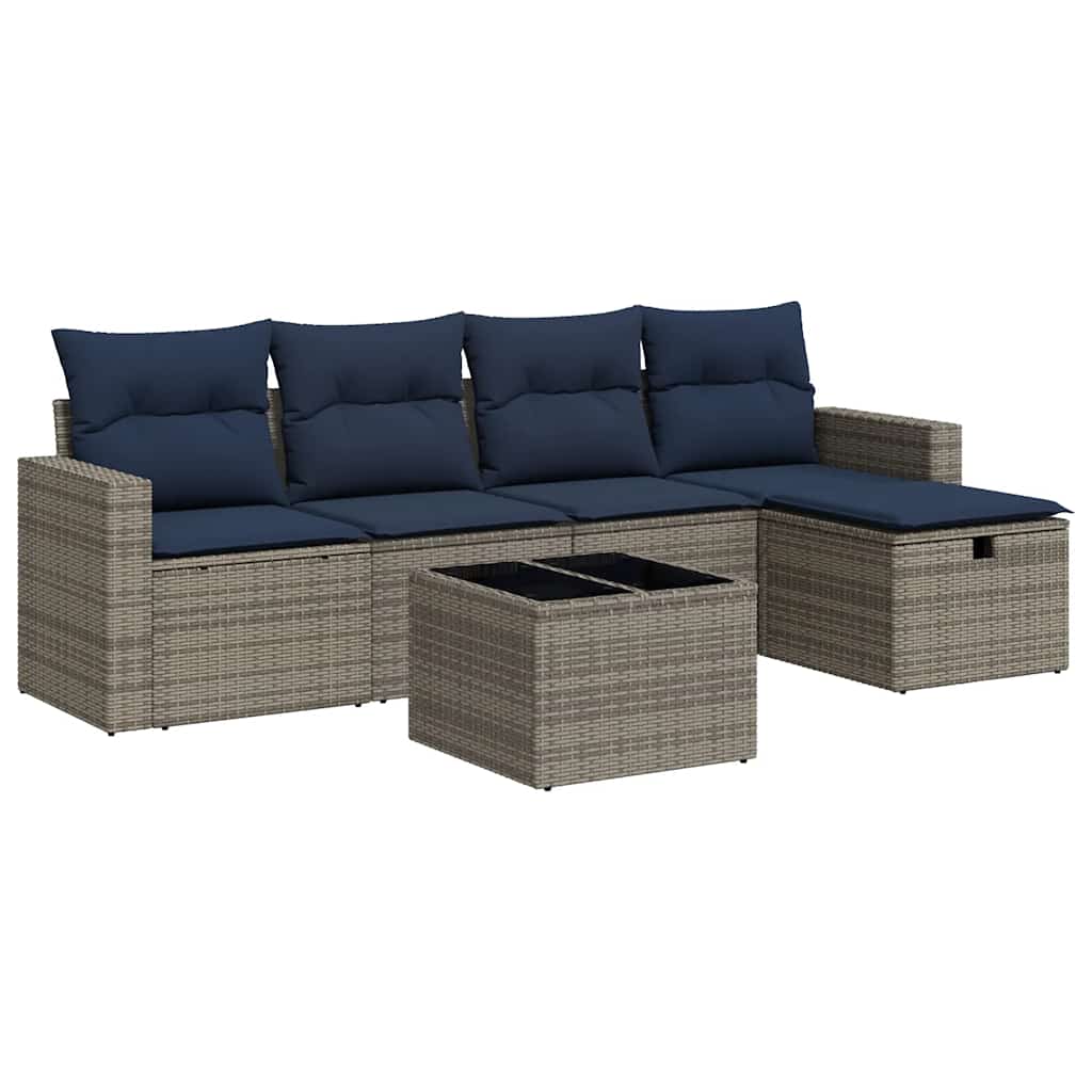 Set Divano da Giardino 6 pz con Cuscini Grigio in Polyrattan | homemem39