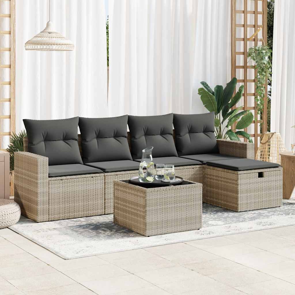 Set Divano da Giardino 6pz con Cuscini Grigio Chiaro Polyrattan - homemem39