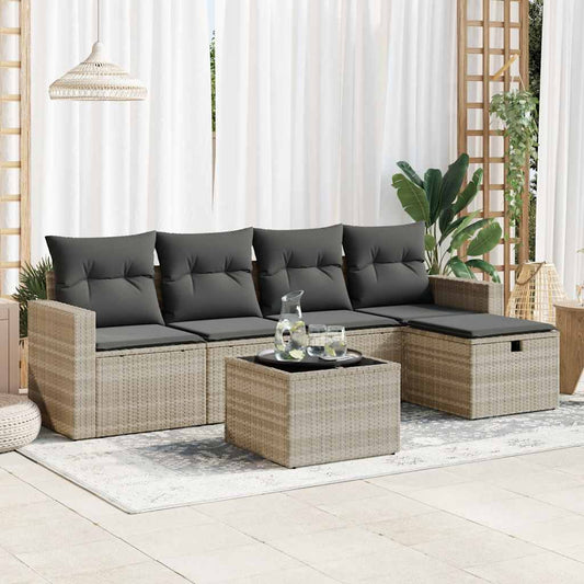 Set Divano da Giardino 6pz con Cuscini Grigio Chiaro Polyrattan - homemem39