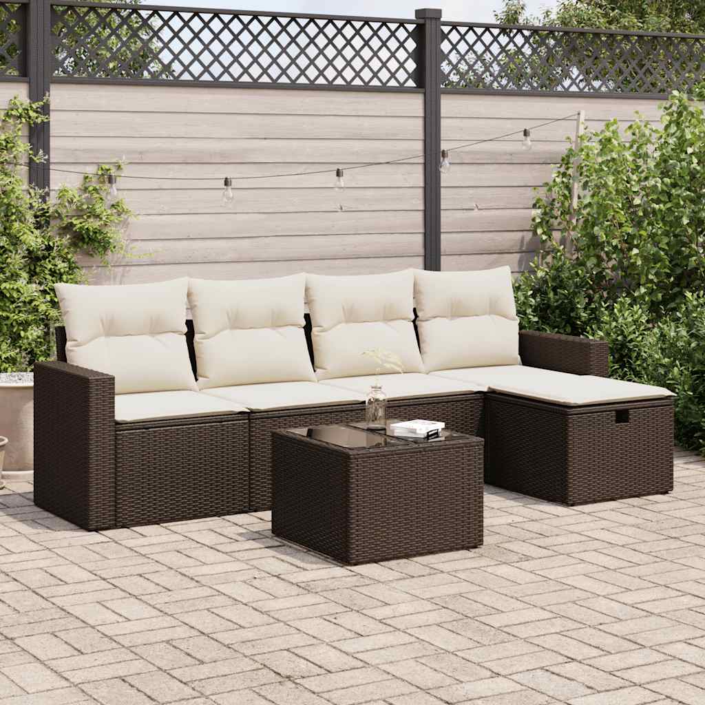 Set Divano da Giardino 6 pz con Cuscini Marrone in Polyrattan - homemem39