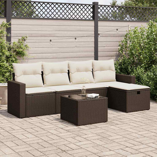 Set Divano da Giardino 6 pz con Cuscini Marrone in Polyrattan - homemem39