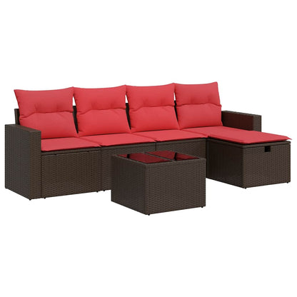 Set Divano da Giardino 6 pz con Cuscini Marrone in Polyrattan | homemem39