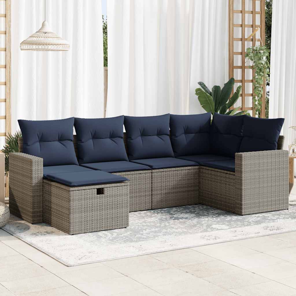 Set Divano da Giardino 6 pz con Cuscini Grigio in Polyrattan | homemem39