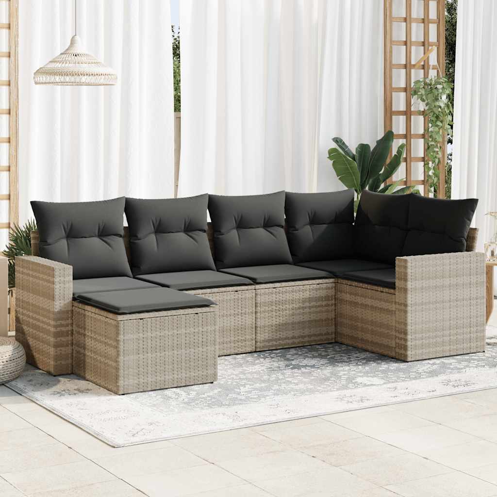 Set Divano da Giardino 6pz con Cuscini Grigio Chiaro Polyrattan - homemem39