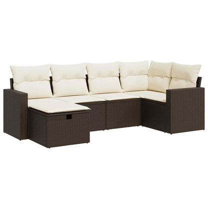 Set Divano da Giardino 6 pz con Cuscini Marrone in Polyrattan - homemem39