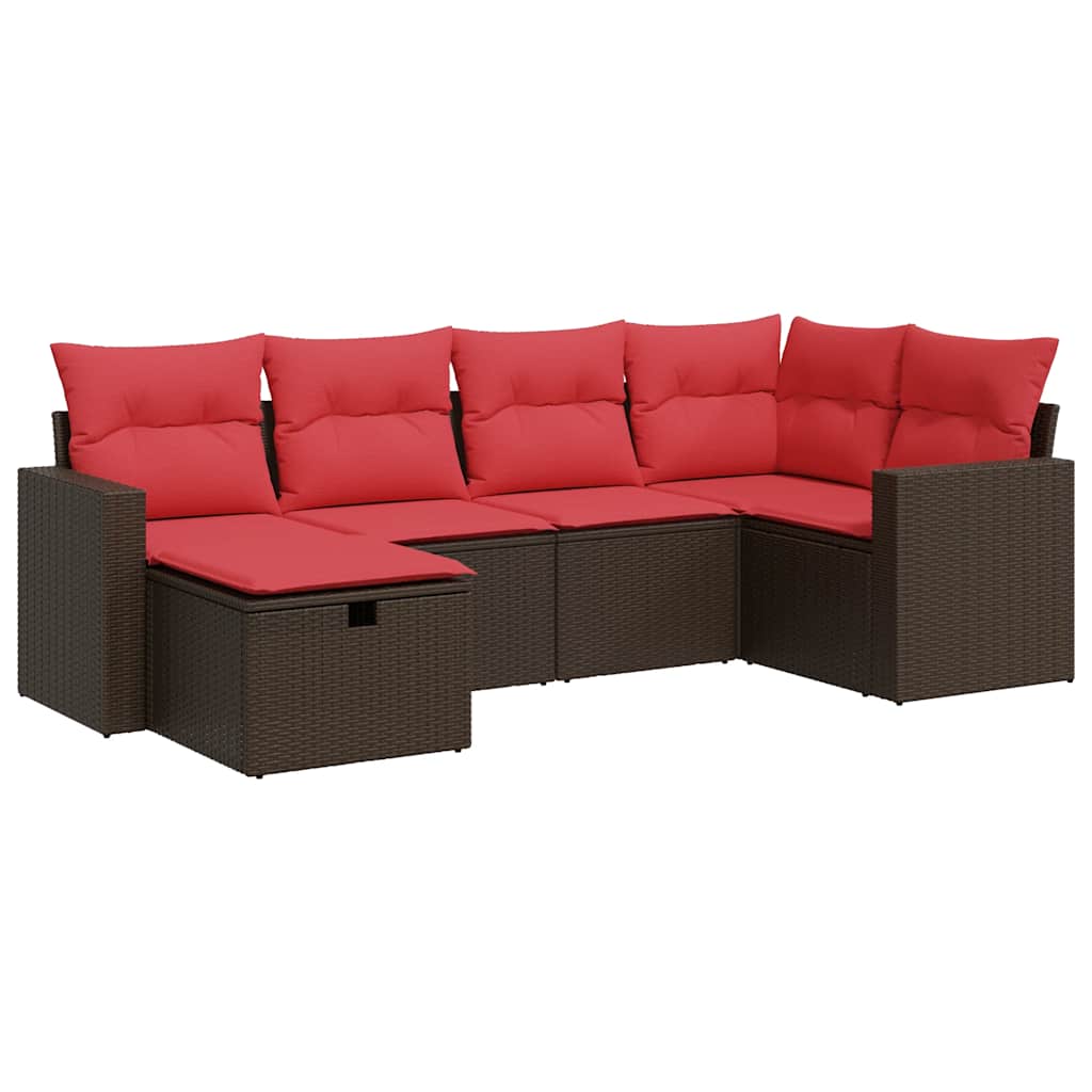 Set Divano da Giardino 6 pz con Cuscini Marrone in Polyrattan