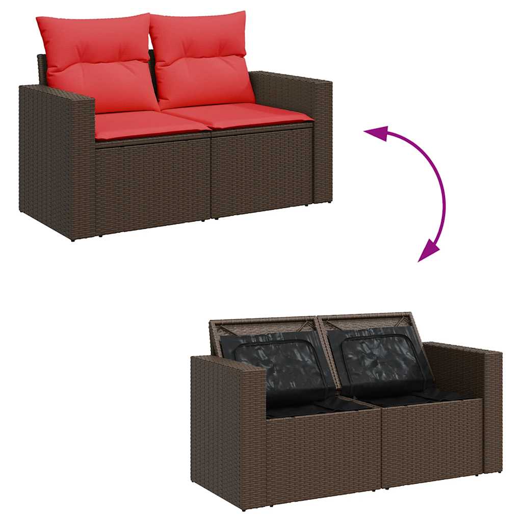 Set Divano da Giardino 6 pz con Cuscini Marrone in Polyrattan