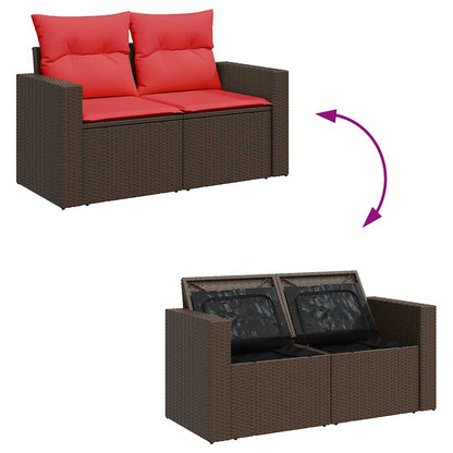 Set Divano da Giardino 6 pz con Cuscini Marrone in Polyrattan
