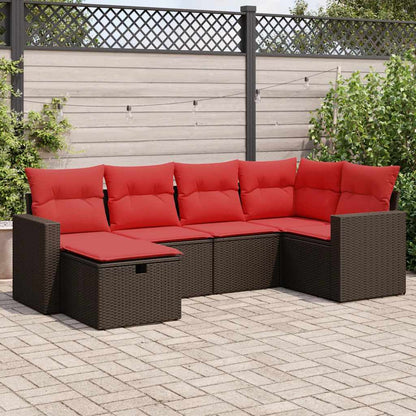 Set Divano da Giardino 6 pz con Cuscini Marrone in Polyrattan