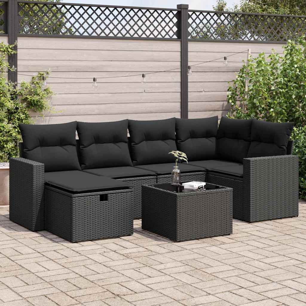 Set Divani da Giardino con Cuscini 7pz Nero Polyrattan | homemem39