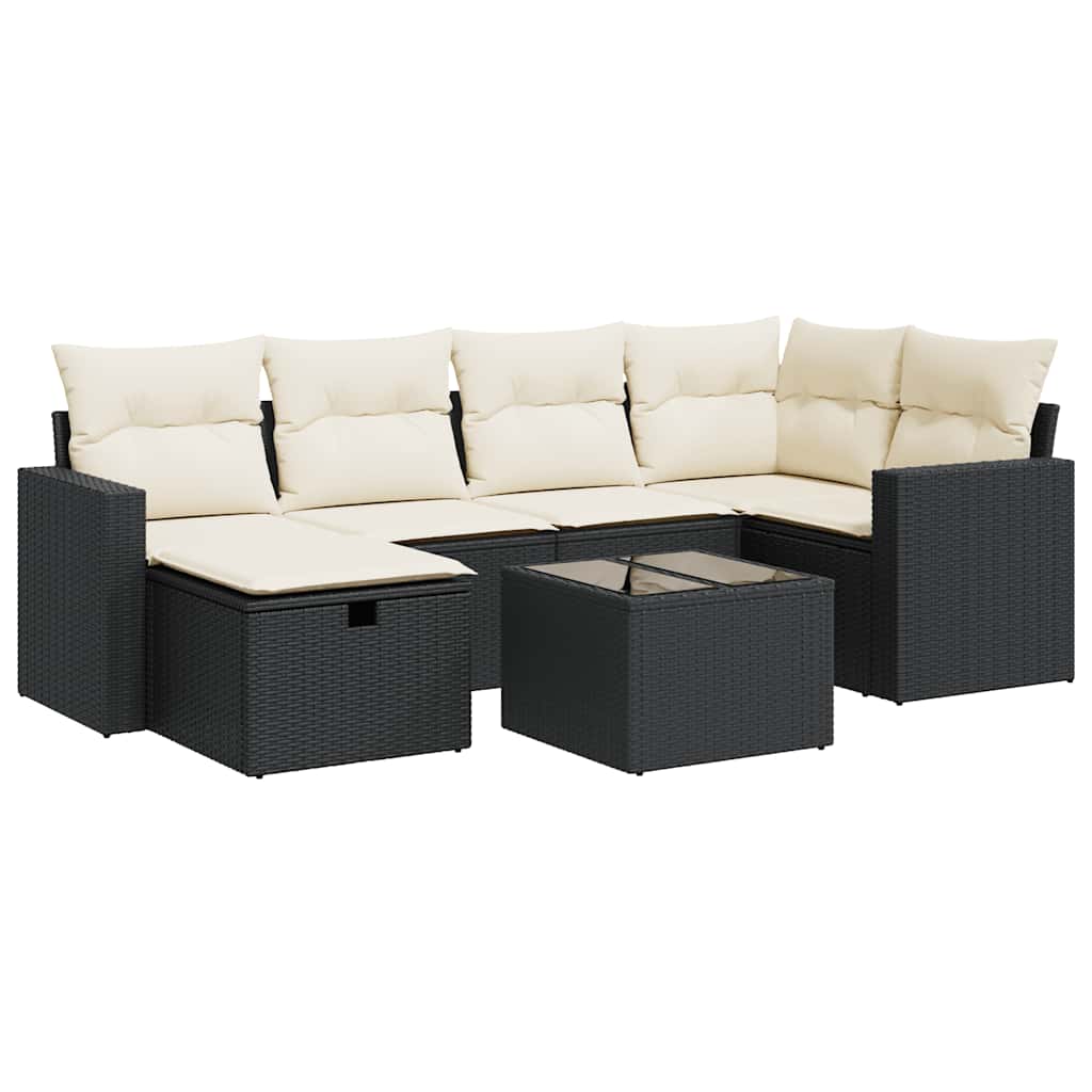 Set Divani da Giardino con Cuscini 7pz Nero Polyrattan | homemem39