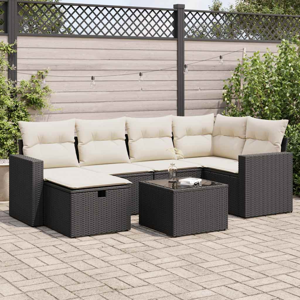 Set Divani da Giardino con Cuscini 7pz Nero Polyrattan | homemem39