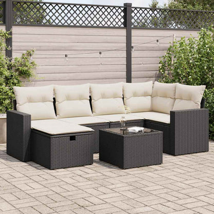 Set Divani da Giardino con Cuscini 7pz Nero Polyrattan | homemem39