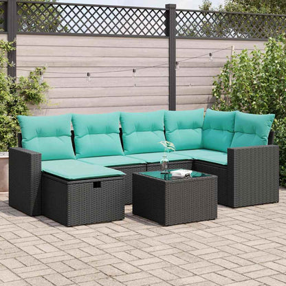 Set Divani da Giardino con Cuscini 7pz Nero Polyrattan | homemem39