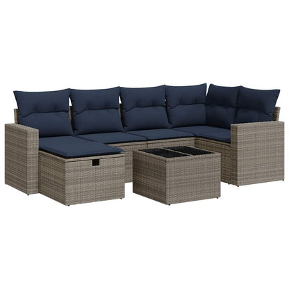 Set Divani da Giardino 7 pz con Cuscini Grigio in Polyrattan | homemem39