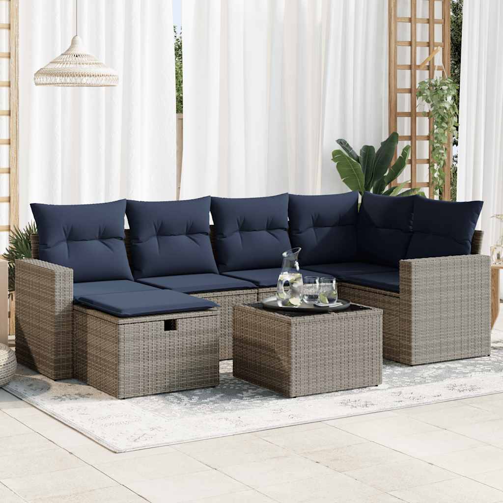 Set Divani da Giardino 7 pz con Cuscini Grigio in Polyrattan | homemem39