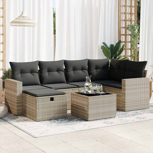 Set Divani da Giardino 7pz con Cuscini Grigio Chiaro Polyrattan - homemem39