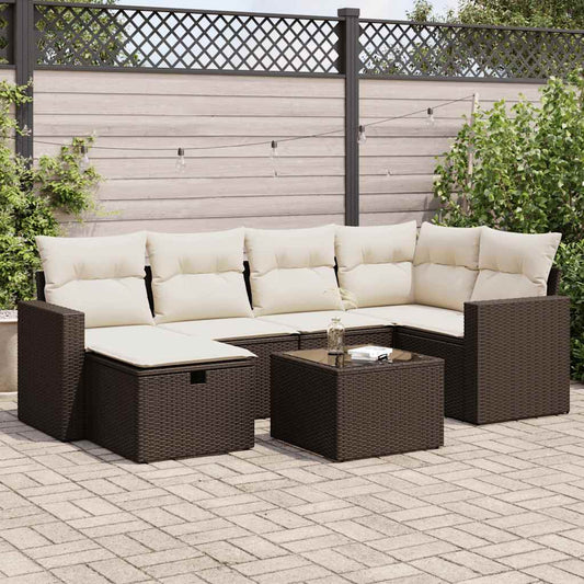 Set Divani da Giardino 7 pz con Cuscini Marrone in Polyrattan - homemem39
