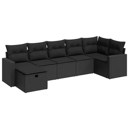 Set Divani da Giardino con Cuscini 7pz Nero Polyrattan | homemem39