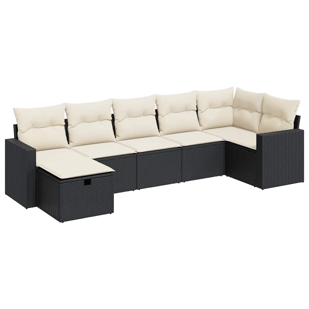 Set Divani da Giardino con Cuscini 7pz Nero Polyrattan | homemem39