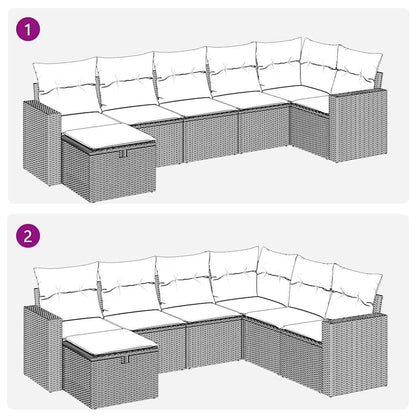 Set Divani da Giardino con Cuscini 7pz Nero Polyrattan | homemem39