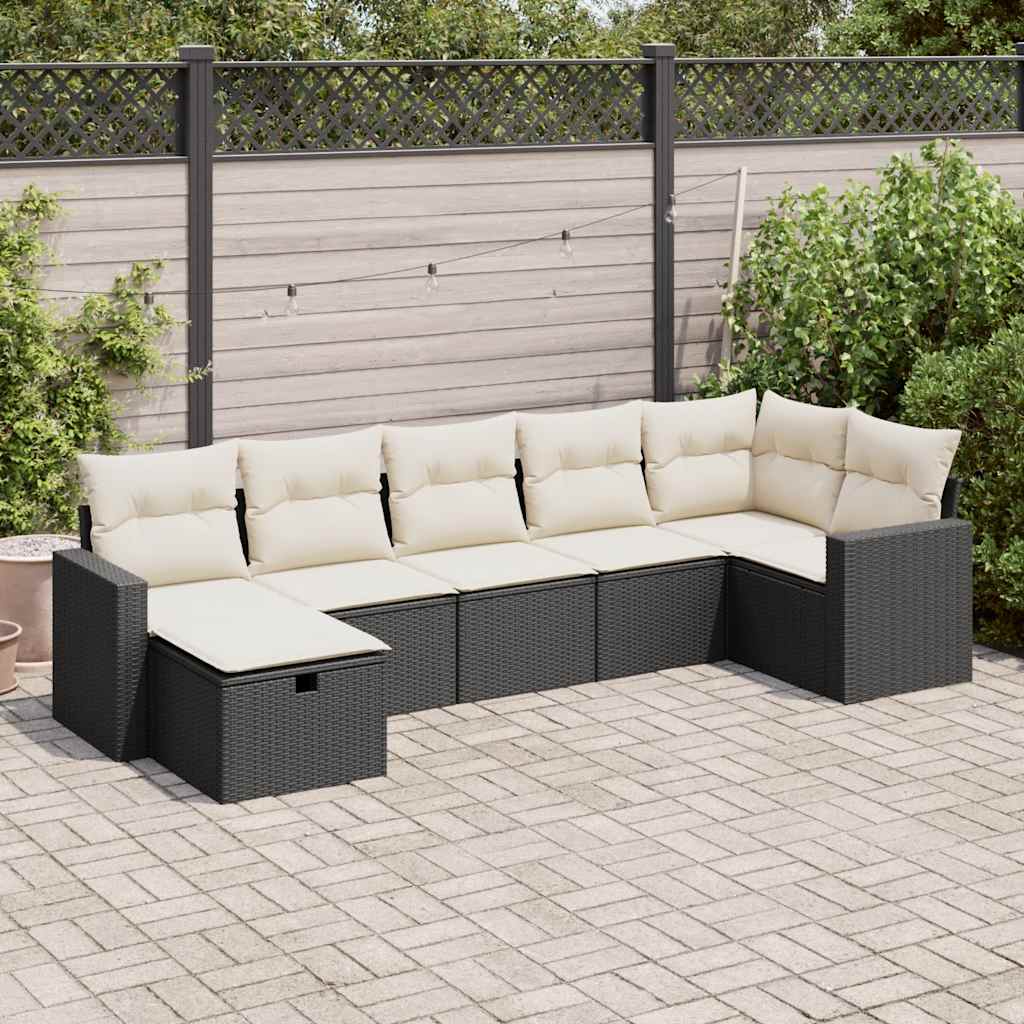 Set Divani da Giardino con Cuscini 7pz Nero Polyrattan | homemem39