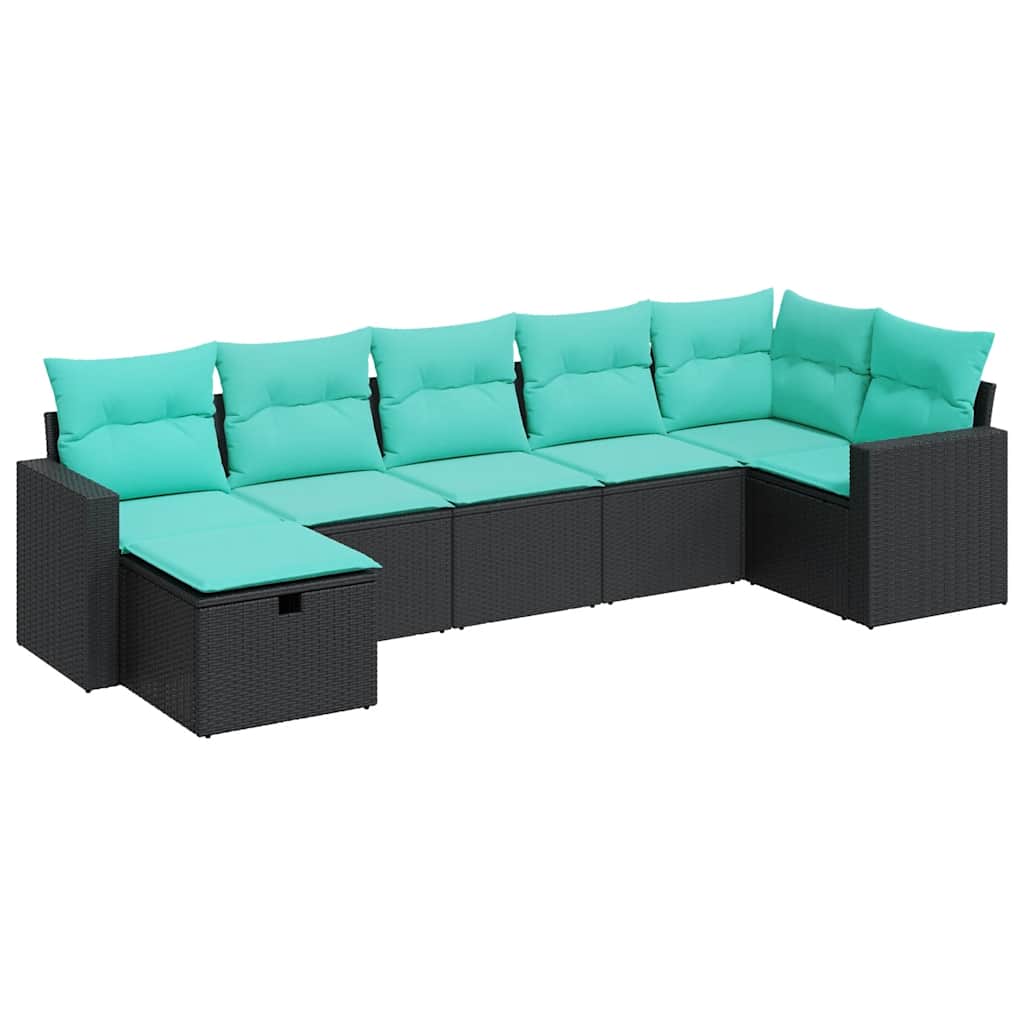 Set Divani da Giardino con Cuscini 7pz Nero Polyrattan | homemem39