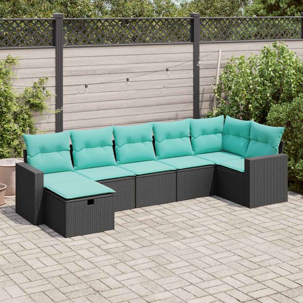 Set Divani da Giardino con Cuscini 7pz Nero Polyrattan | homemem39