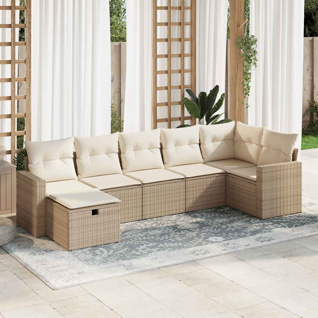 Set Divani da Giardino 7 pz con Cuscini Beige in Polyrattan | homemem39