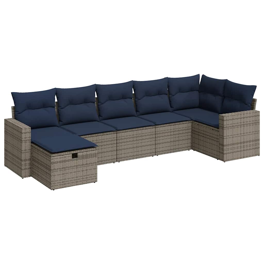 Set Divani da Giardino 7 pz con Cuscini Grigio in Polyrattan