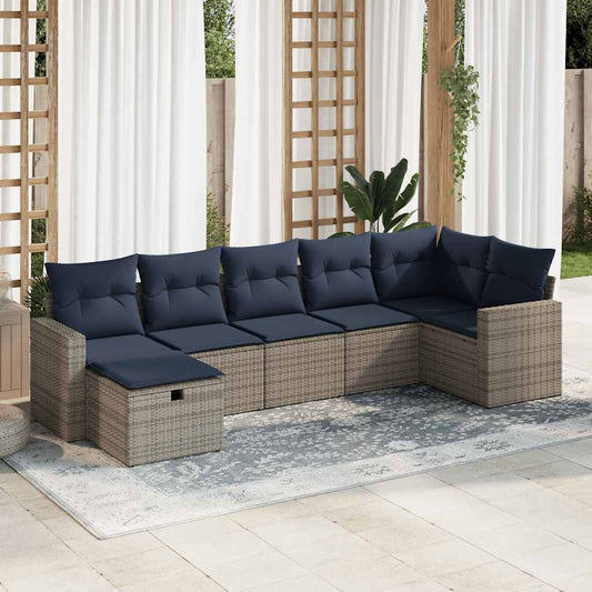 Set Divani da Giardino 7 pz con Cuscini Grigio in Polyrattan