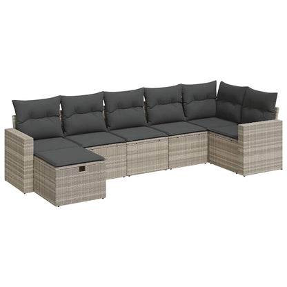 Set Divani da Giardino 7pz con Cuscini Grigio Chiaro Polyrattan - homemem39