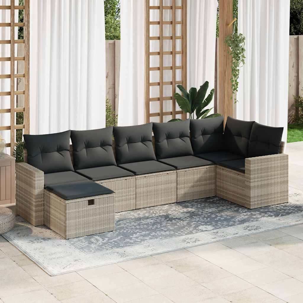 Set Divani da Giardino 7pz con Cuscini Grigio Chiaro Polyrattan - homemem39