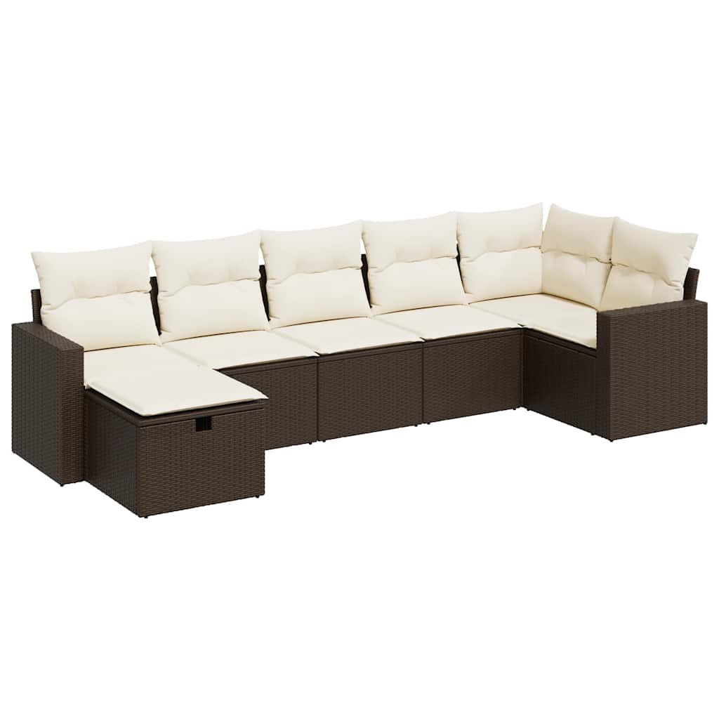 Set Divani da Giardino 7 pz con Cuscini Marrone in Polyrattan - homemem39