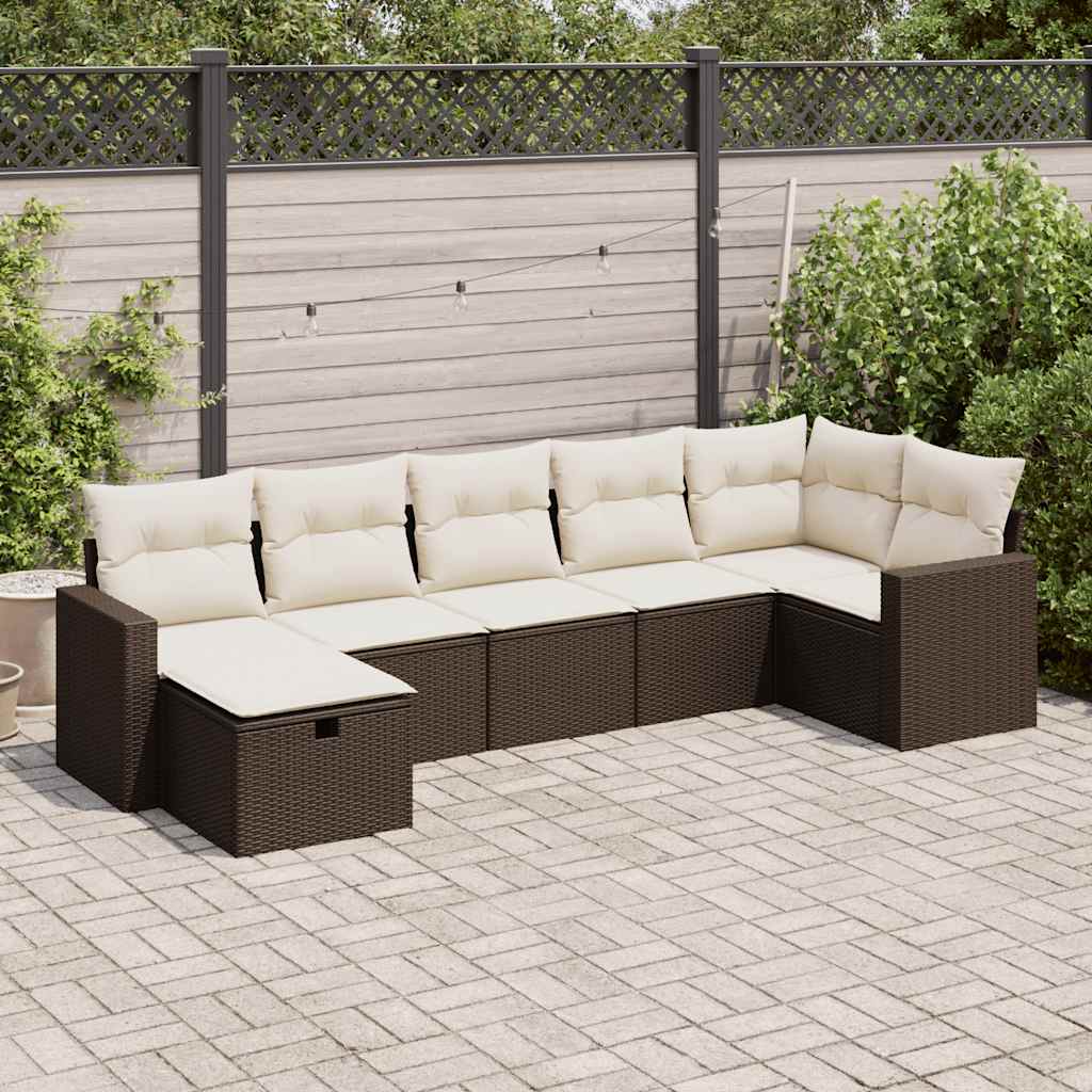 Set Divani da Giardino 7 pz con Cuscini Marrone in Polyrattan - homemem39