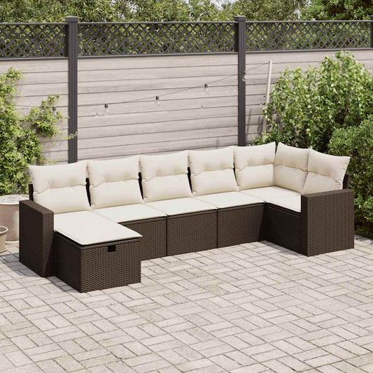 Set Divani da Giardino 7 pz con Cuscini Marrone in Polyrattan - homemem39