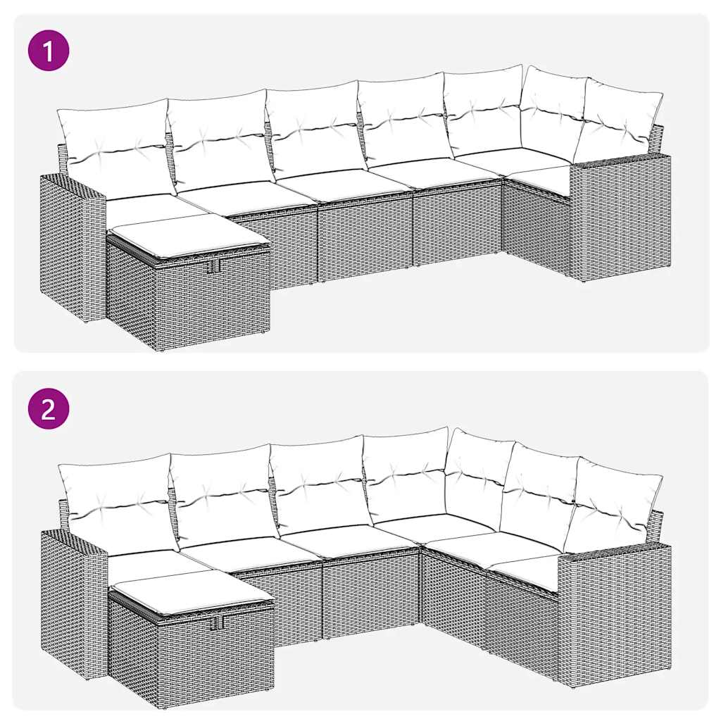 Set Divani da Giardino 7 pz con Cuscini Marrone in Polyrattan | homemem39