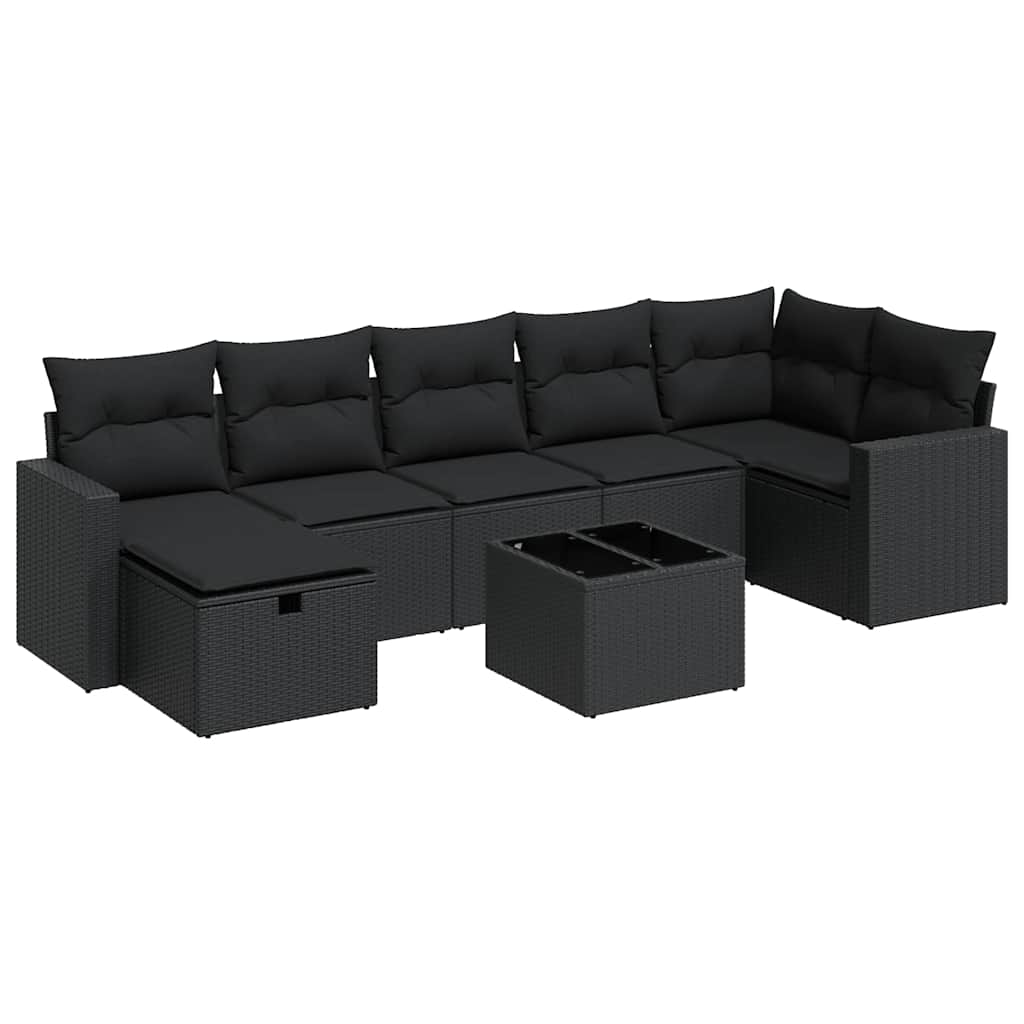 Set Divani da Giardino con Cuscini 8 pz Nero in Polyrattan