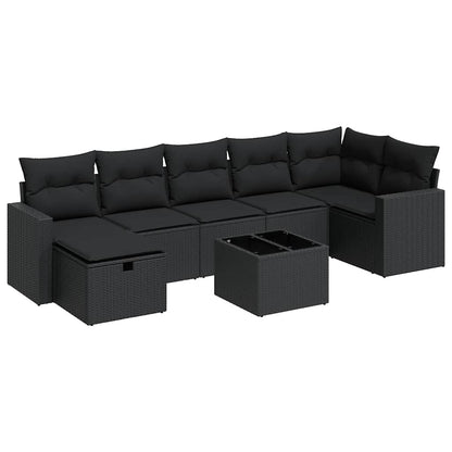 Set Divani da Giardino con Cuscini 8 pz Nero in Polyrattan