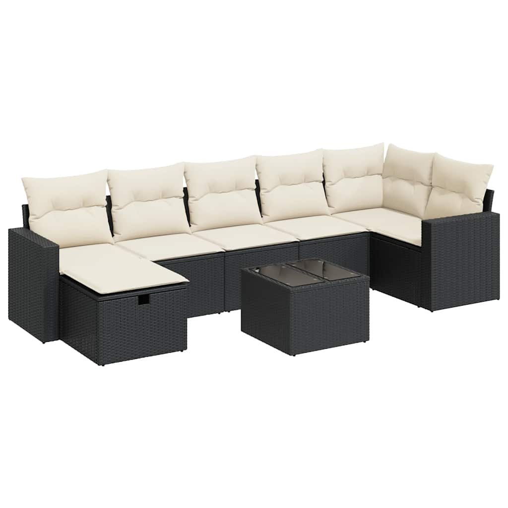 Set Divani da Giardino con Cuscini 8 pz Nero in Polyrattan | homemem39