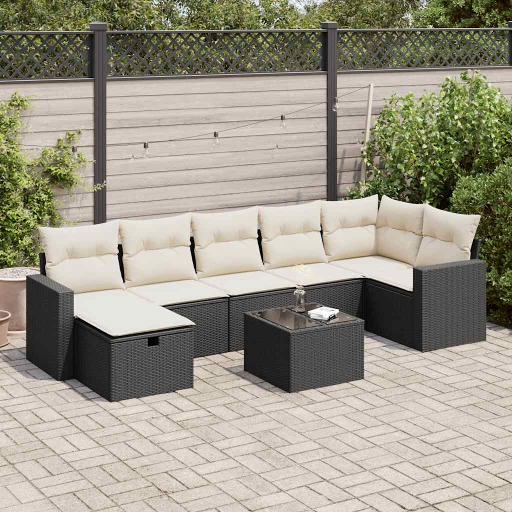 Set Divani da Giardino con Cuscini 8 pz Nero in Polyrattan | homemem39