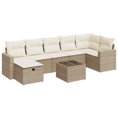Set Divano da Giardino 8 pz con Cuscini Beige in Polyrattan | homemem39