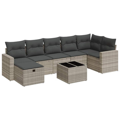 Set Divano da Giardino 8pz con Cuscini Grigio Chiaro Polyrattan - homemem39