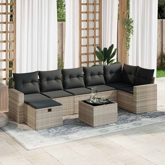 Set Divano da Giardino 8pz con Cuscini Grigio Chiaro Polyrattan - homemem39