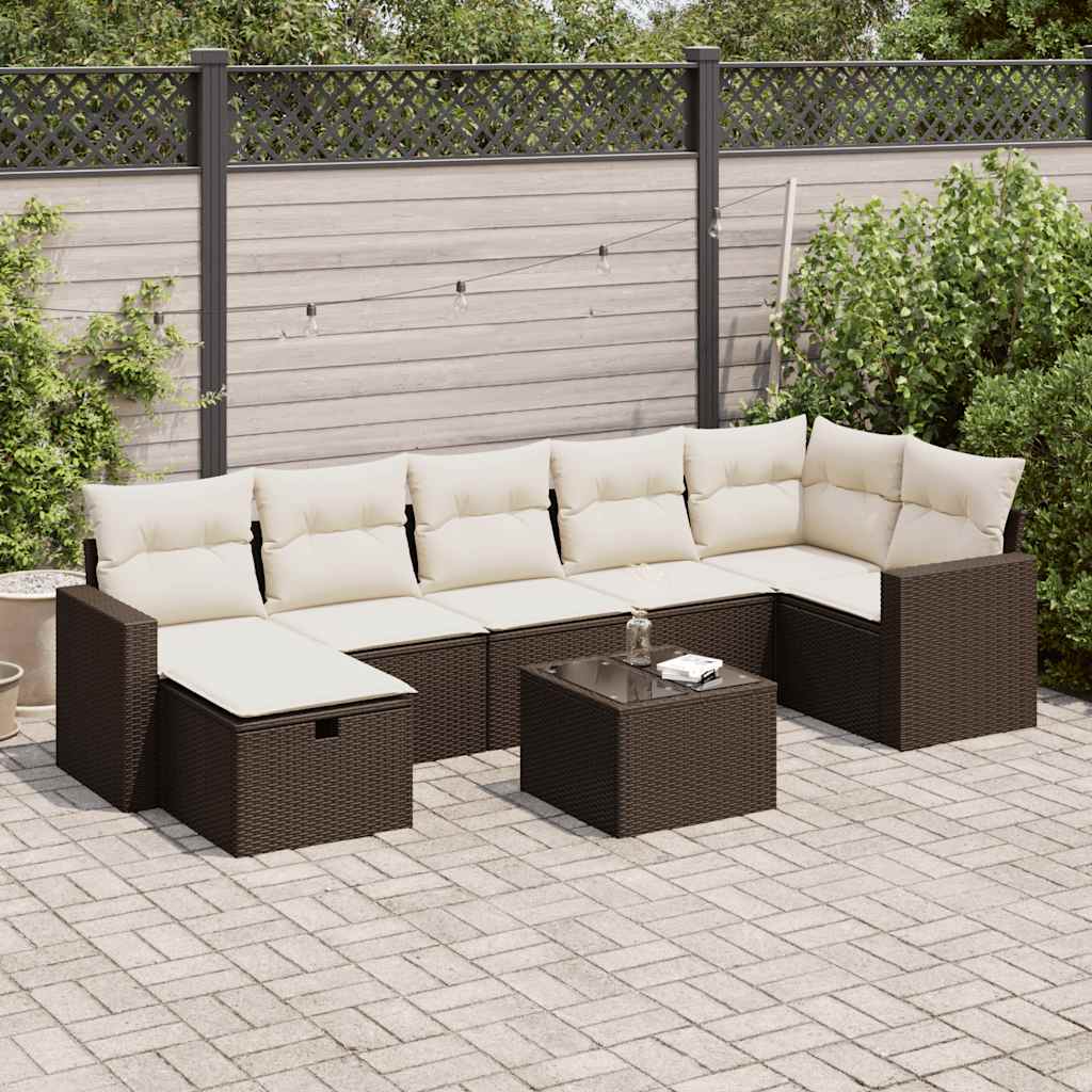 Set Divani da Giardino 8 pz con Cuscini Marrone in Polyrattan - homemem39
