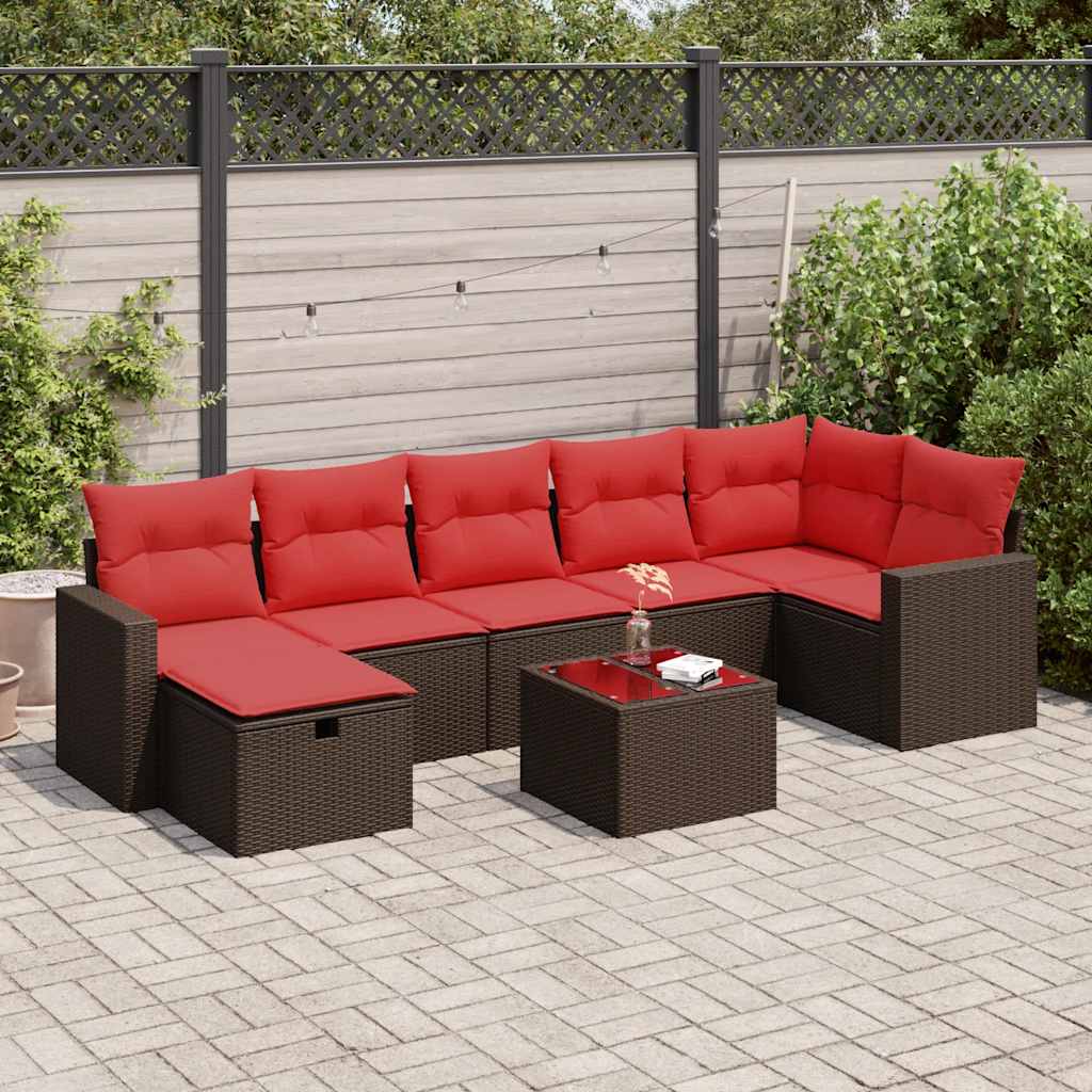 Set Divani da Giardino 8 pz con Cuscini Marrone in Polyrattan | homemem39